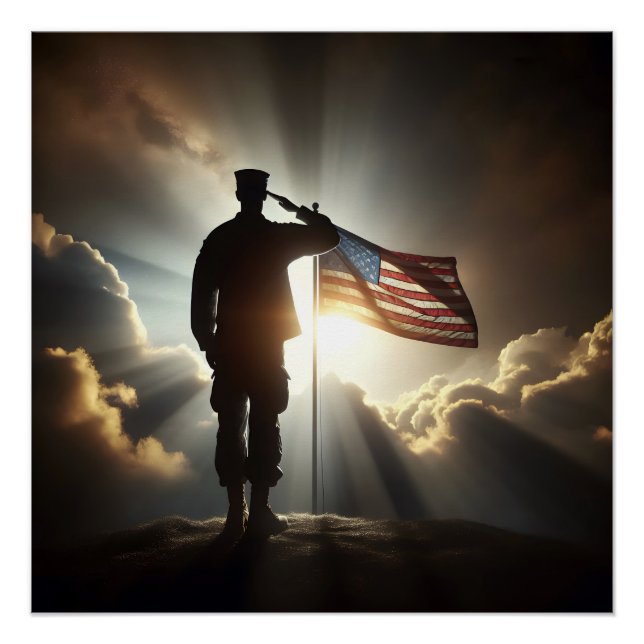 American Soldier Saluting The Flag Poster (Front)