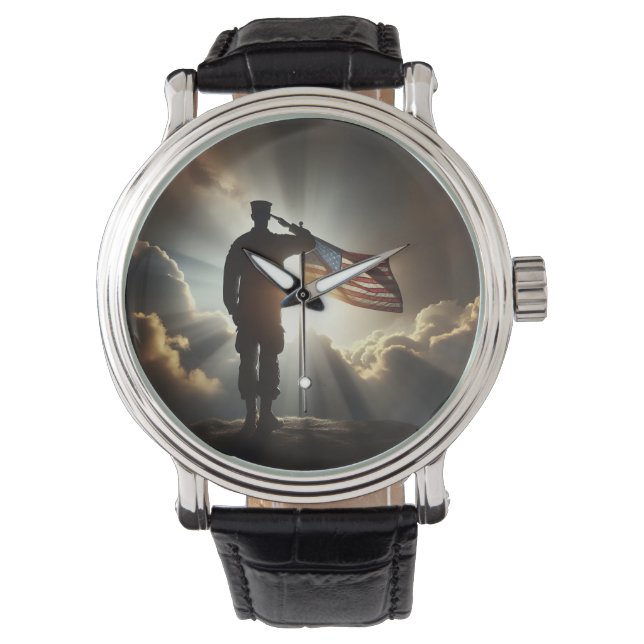 American Soldier Saluting the United States Flag Watch (Front)