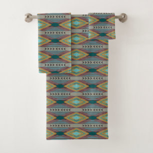 American Southwest Patterned Art And Earthy Colors Bath Towel Set