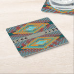 American Southwest Patterned Art And Earthy Colors Square Paper Coaster<br><div class="desc">Coasters decorative tabletop protectors for beverage drinking cups and glassware printed with a American Southwest Patterned Art And Earthy Colors inspired graphic design illustration by TheFabricSeal at Zazzle #ZazzleMade https://www.zazzle.com/store/thefabricseal This American Indian Art Style drawing image is a beautiful mirrored repeating pattern design with elements of pointed arrows, stretched diamond...</div>