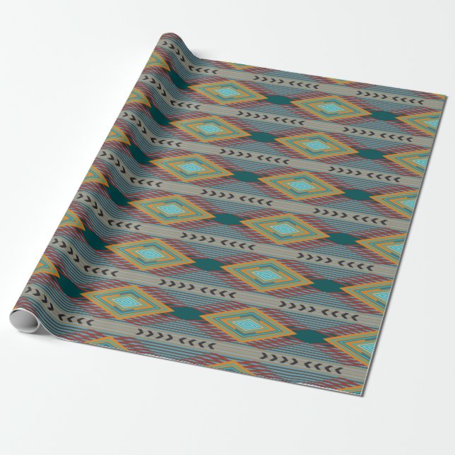 American Southwest Patterned Art And Earthy Colors Wrapping Paper (Unrolled)