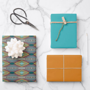 American Southwest Patterned Art And Earthy Colour Wrapping Paper Sheet
