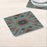 American Southwest Tribal Patterned Art And Colors Square Paper Coaster<br><div class="desc">Coasters decorative tabletop protectors for beverage drinking cups and glassware printed with a American Southwest Tribal Patterned Art And Colors graphic design illustration by TheFabricSeal at Zazzle #ZazzleMade https://www.zazzle.com/store/thefabricseal This American Indian Geometric Art Style drawing image is a beautiful design with classic elements of spiky pointed arrow geometric design sections...</div>