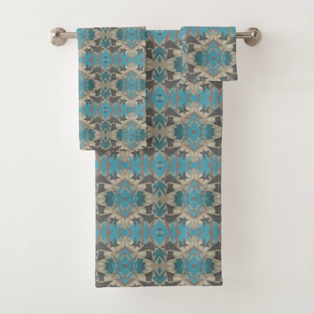 American Southwestern Patterned Art And Colours Bath Towel Set (Insitu)