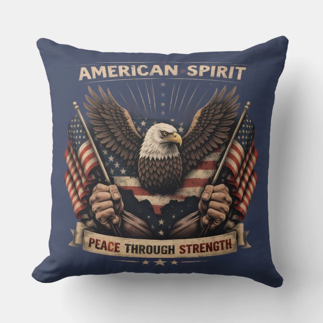 American Spirit Eagle Patriotic USA Flag Peace Thr Cushion (Front)