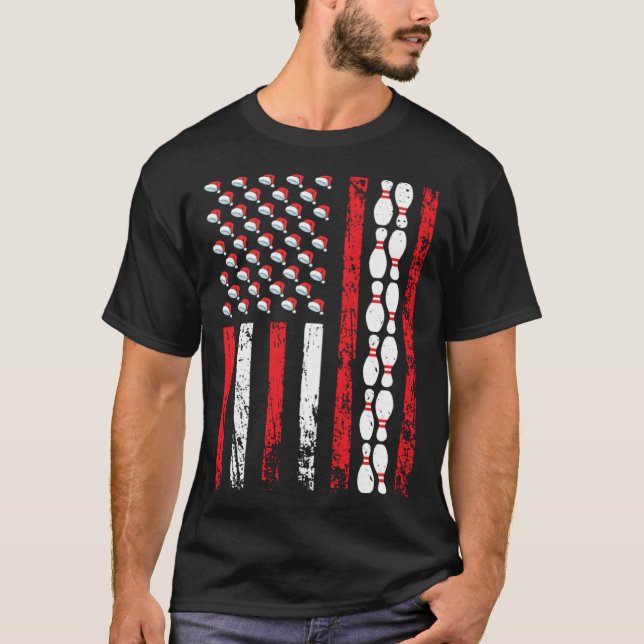 American Sports Flag Christmas Bowling Pins Athlet T-Shirt (Front)