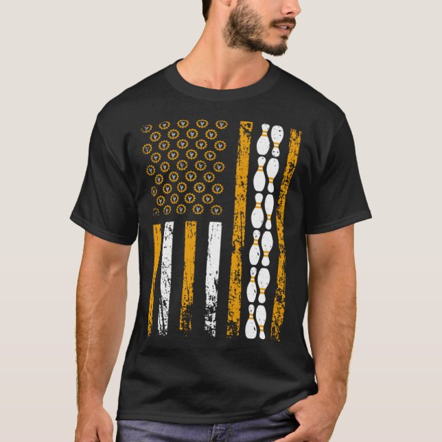 American Sports Flag Construction Tools Bowling Pi T-Shirt (Front)