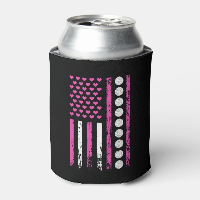 American Sports Flag Volleyball Sporty Ball Can Cooler (Can Front)