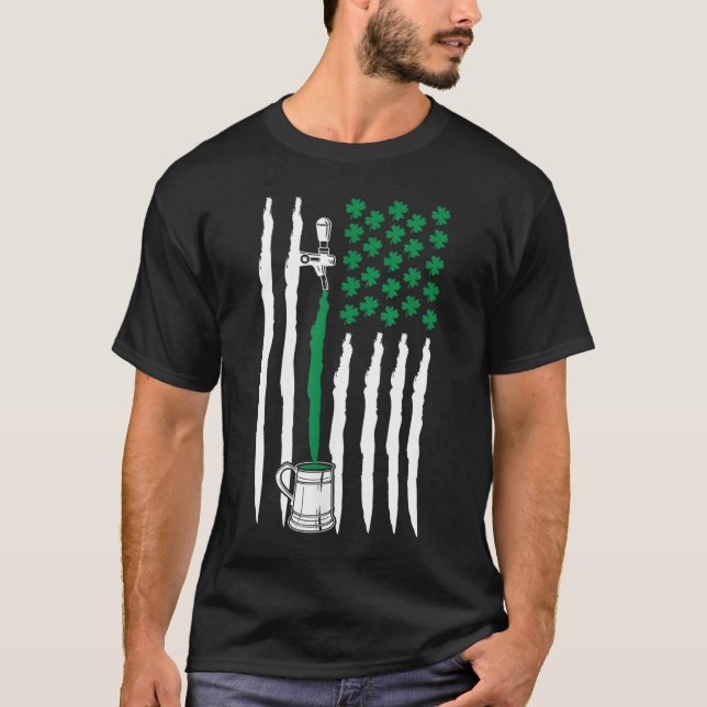 American St Patricks Day Shamrock And Beer T-Shirt (Front)