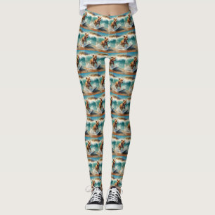 American Staffordshire Beach Surfing Painting  Leggings