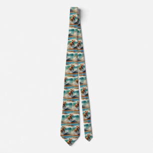 American Staffordshire Beach Surfing Painting  Tie