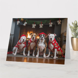 American Staffordshire by the Fireplace Christmas Card