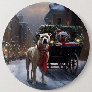 American Staffordshire Christmas Festive Season 6 Cm Round Badge
