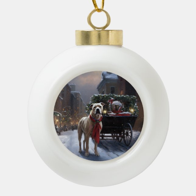 American Staffordshire Christmas Festive Season Ceramic Ball Christmas Ornament (Front)