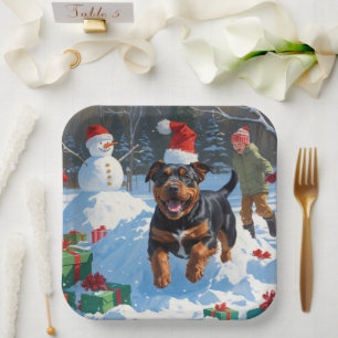 American Staffordshire Christmas Festive Snow  Paper Plate