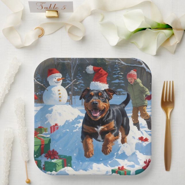 American Staffordshire Christmas Festive Snow  Paper Plate (Wedding)