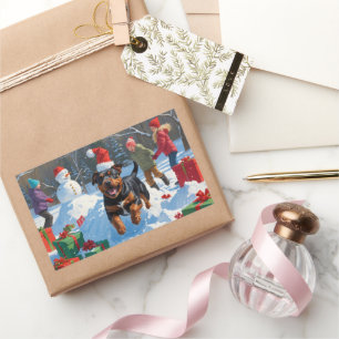 American Staffordshire Christmas Festive Snow  Rectangular Sticker