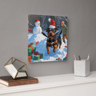 American Staffordshire Christmas Festive Snow Square Wall Clock
