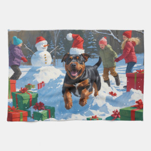 American Staffordshire Christmas Festive Snow Tea Towel