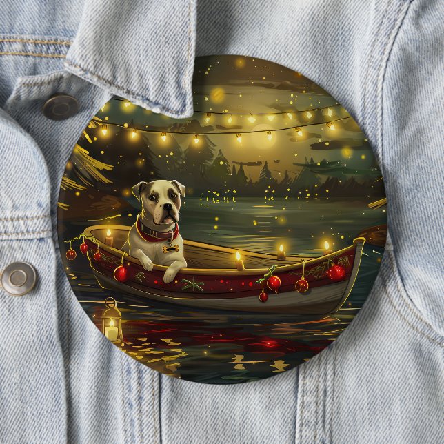 American Staffordshire Christmas Festive Voyage 6 Cm Round Badge (In Situ)