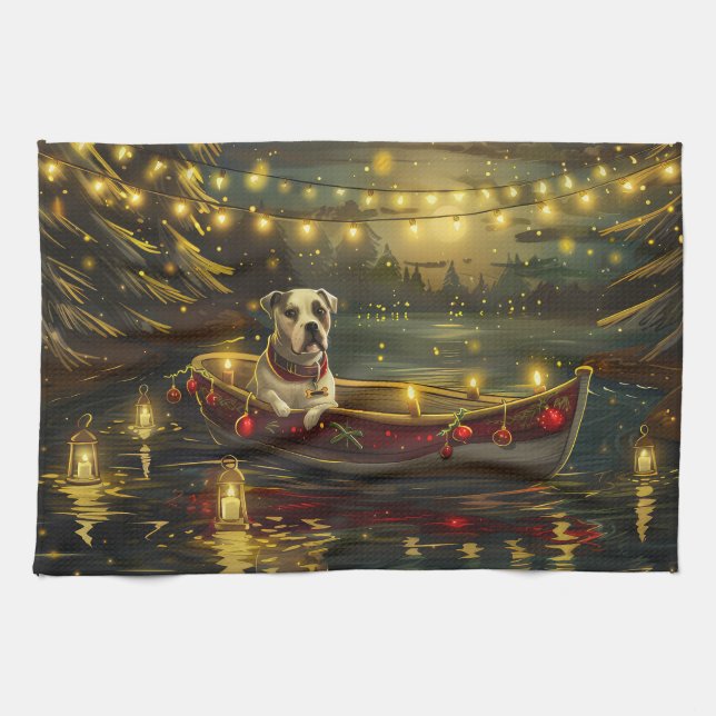 American Staffordshire Christmas Festive Voyage Tea Towel (Horizontal)