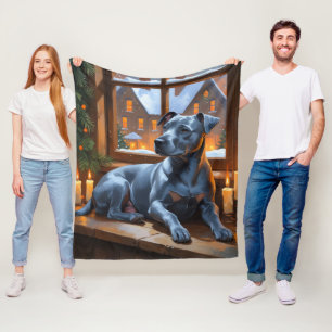 American Staffordshire Christmas Lights Holiday Fleece Blanket