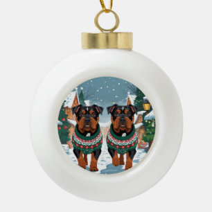 American Staffordshire Christmas Snow Holiday  Ceramic Ball Christmas Ornament