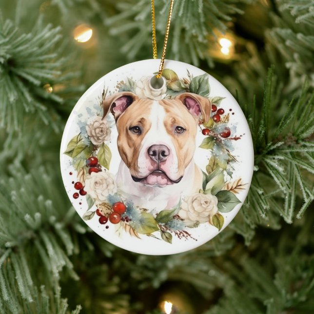 American Staffordshire Christmas Wreath Festive Ceramic Tree Decoration (Tree)