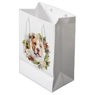American Staffordshire Christmas Wreath Festive Medium Gift Bag