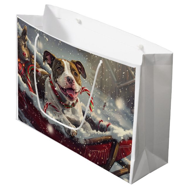 American Staffordshire Dog Christmas Festive  Large Gift Bag (Front Angled)