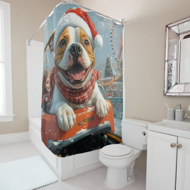 American Staffordshire Dog Christmas Shower Curtain (In Situ)