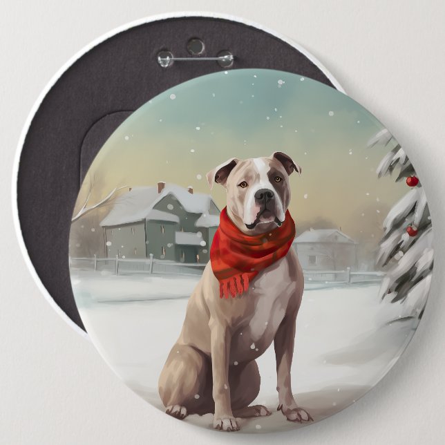 American Staffordshire Dog in Snow Christmas  6 Cm Round Badge (Front & Back)