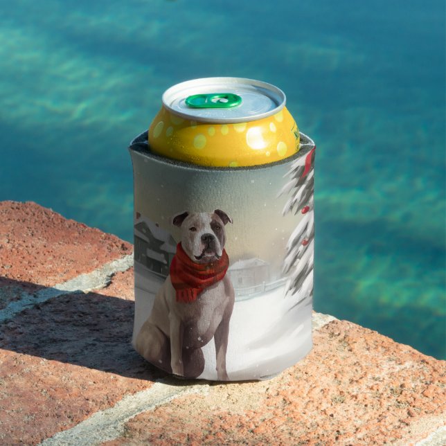 American Staffordshire Dog in Snow Christmas  Can Cooler (In Situ Pool)
