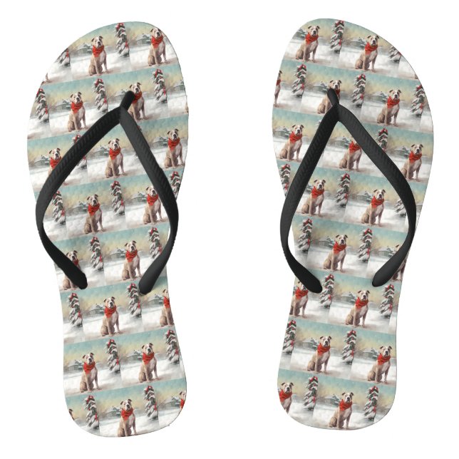 American Staffordshire Dog in Snow Christmas  Jandals (Footbed)