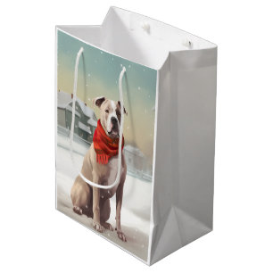 American Staffordshire Dog in Snow Christmas  Medium Gift Bag