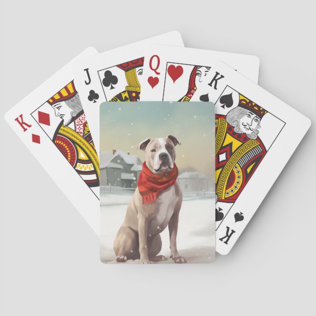 American Staffordshire Dog in Snow Christmas  Playing Cards (Back)