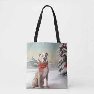 American Staffordshire Dog in Snow Christmas Tote Bag