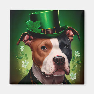 American Staffordshire dog in St. Patrick's Day Magnet