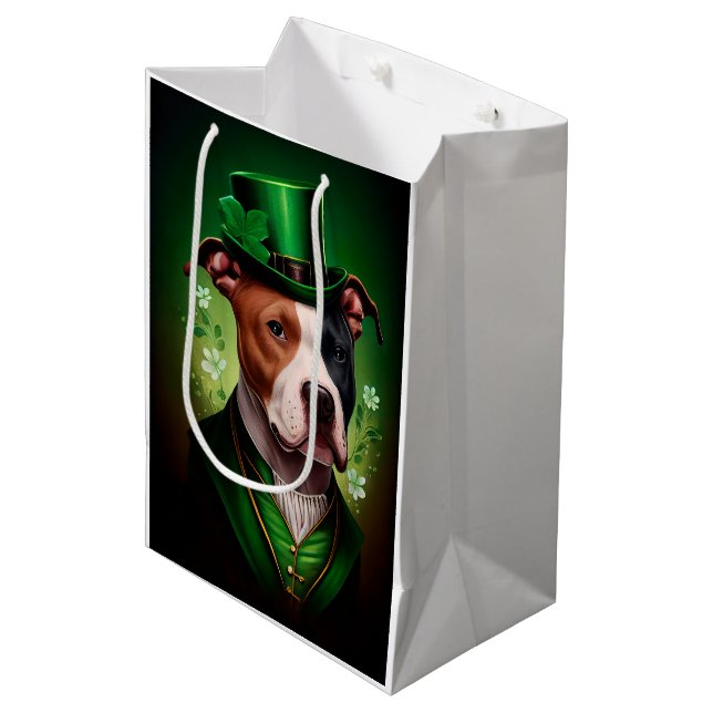 American Staffordshire dog in St. Patrick's Day Medium Gift Bag (Front Angled)