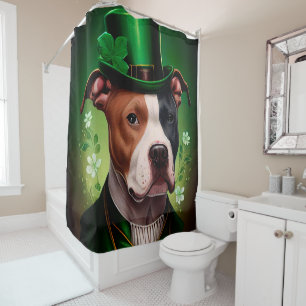 American Staffordshire dog in St. Patrick's Day Shower Curtain