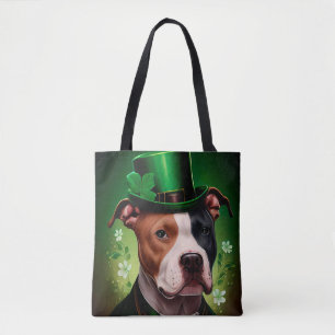 American Staffordshire dog in St. Patrick's Day Tote Bag