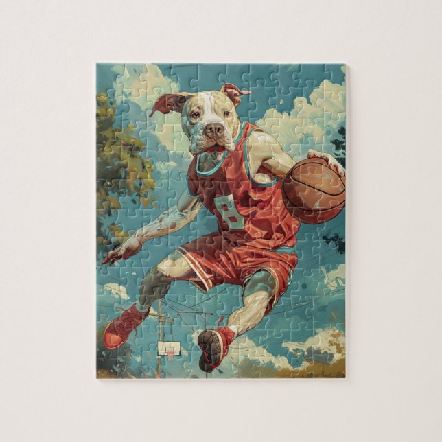 American Staffordshire Dog Playing Basketball Jigsaw Puzzle (Vertical)