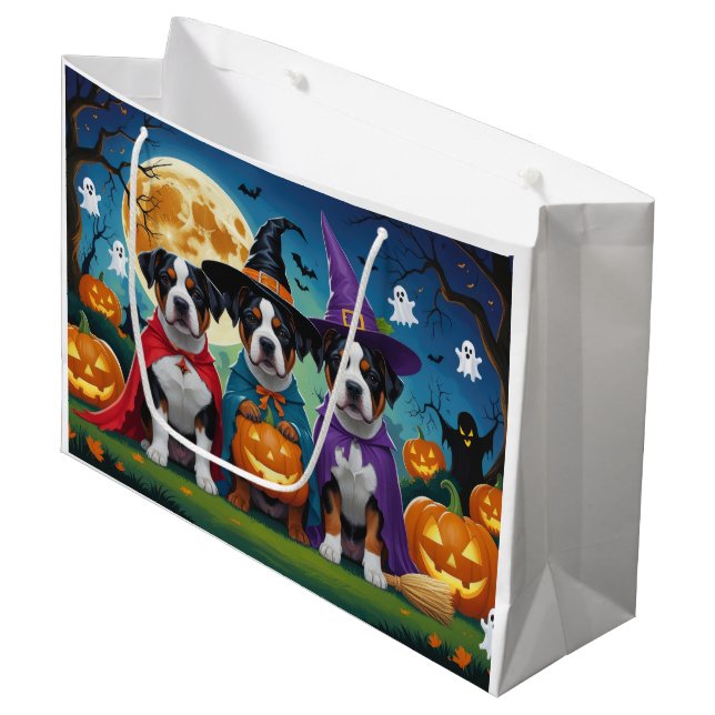 American Staffordshire Dog Pumpkin Halloween Funny Large Gift Bag (Front Angled)