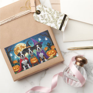 American Staffordshire Dog Pumpkin Halloween Funny Rectangular Sticker