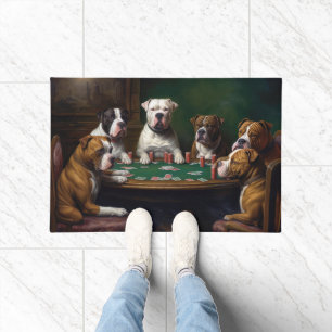 American Staffordshire Dogs Playing Poker Art Doormat