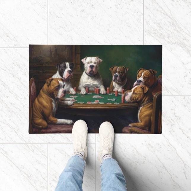 American Staffordshire Dogs Playing Poker Art Doormat (Indoor)