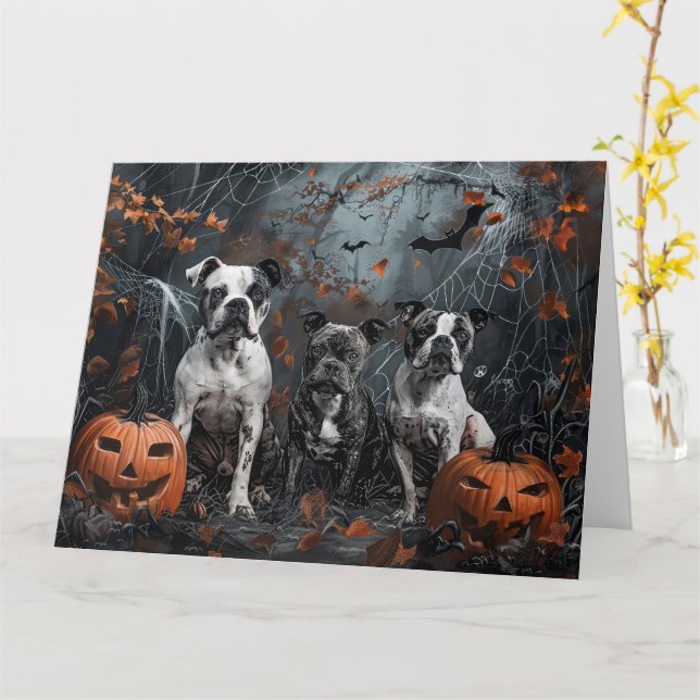American Staffordshire Halloween Night Doggy  Card (Yellow Flower)