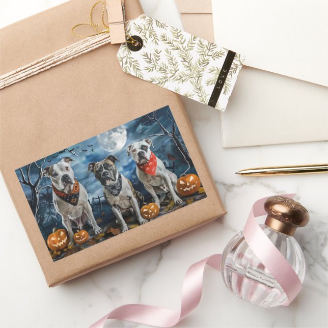 American Staffordshire Halloween Spooky  Rectangular Sticker (Gifting)