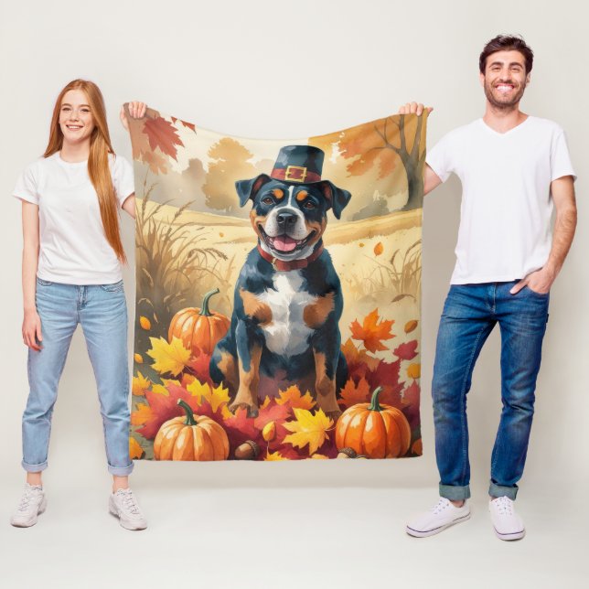 American Staffordshire in Autumn Leaves  Fleece Blanket (In Situ)