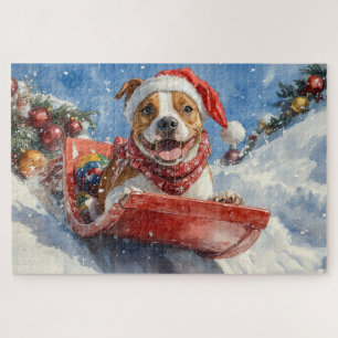 American Staffordshire in Sledge Christmas Jigsaw Puzzle